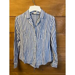 Pilcro by Anthropologie Blu White Striped Lace Up Back Button Down Shirt Women 2